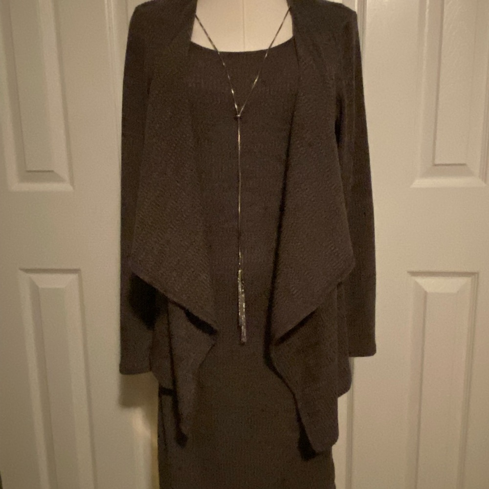 R&K Dark Gray Women's All-In-One Dress, Necklace and Cardigan Assemble